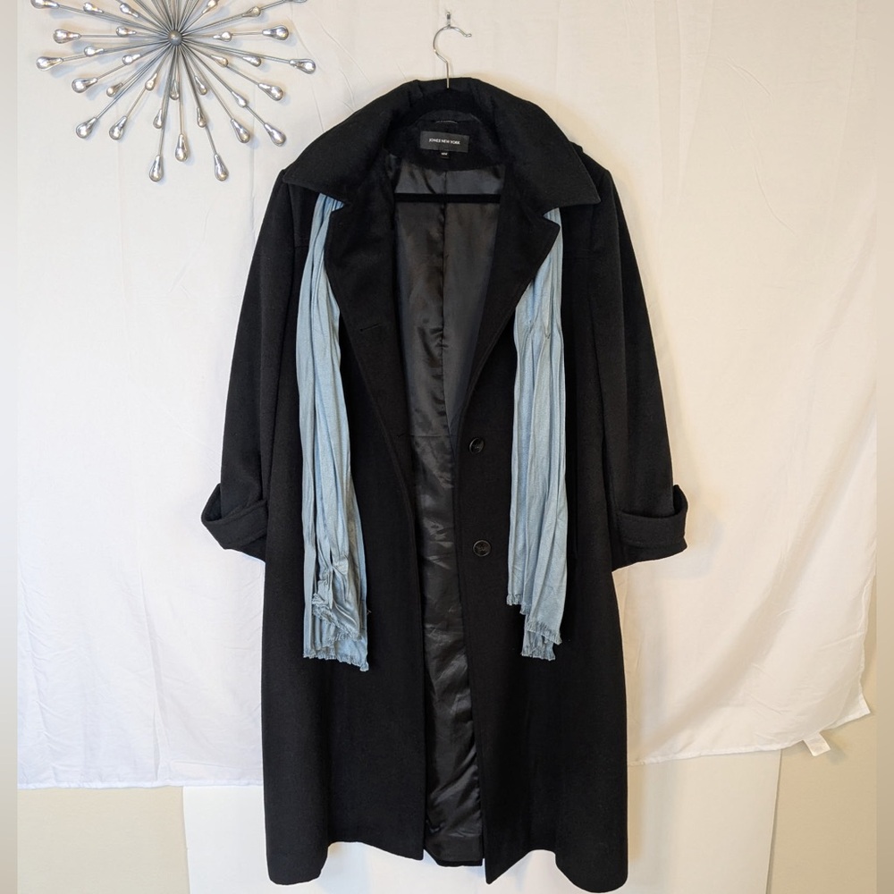 Warm & Cozy Jones New York Women’s Black Long Coat With Hood Size 18W - Picture 7 of 15